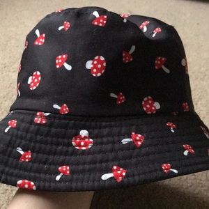 I have a bucket hat with a mushroom pattern.